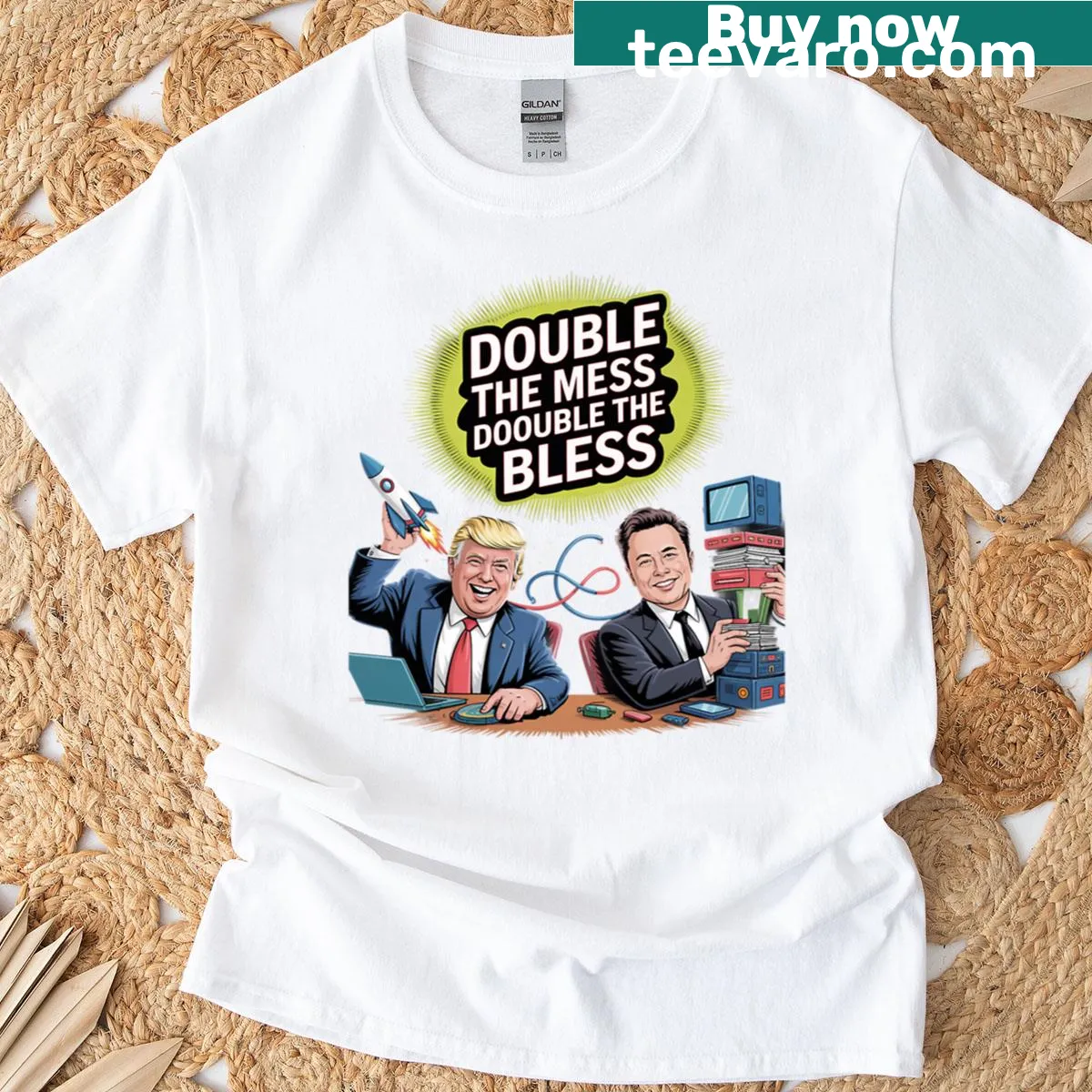 T-shirt with the saying 'Double The Mess Double The Bless' in bold typography — on a men's t-shirt