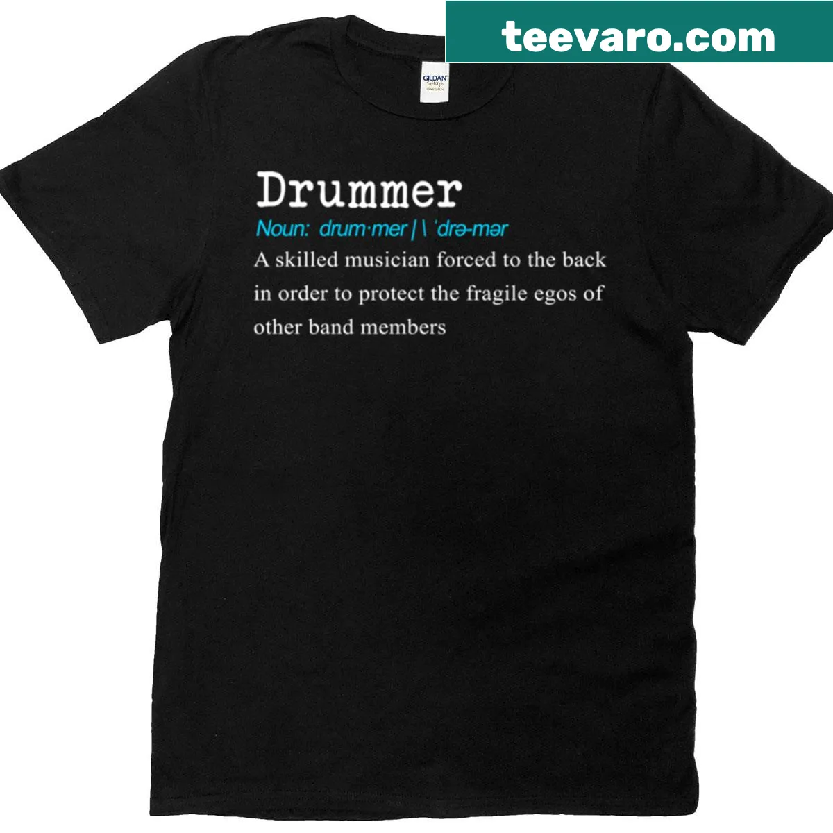 Oversized t-shirt with humorous drummer definition graphic — on a men's t-shirt