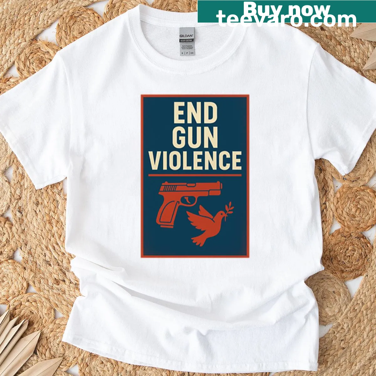 Bold text t-shirt stating 'End Gun Violence' — on a men's t-shirt