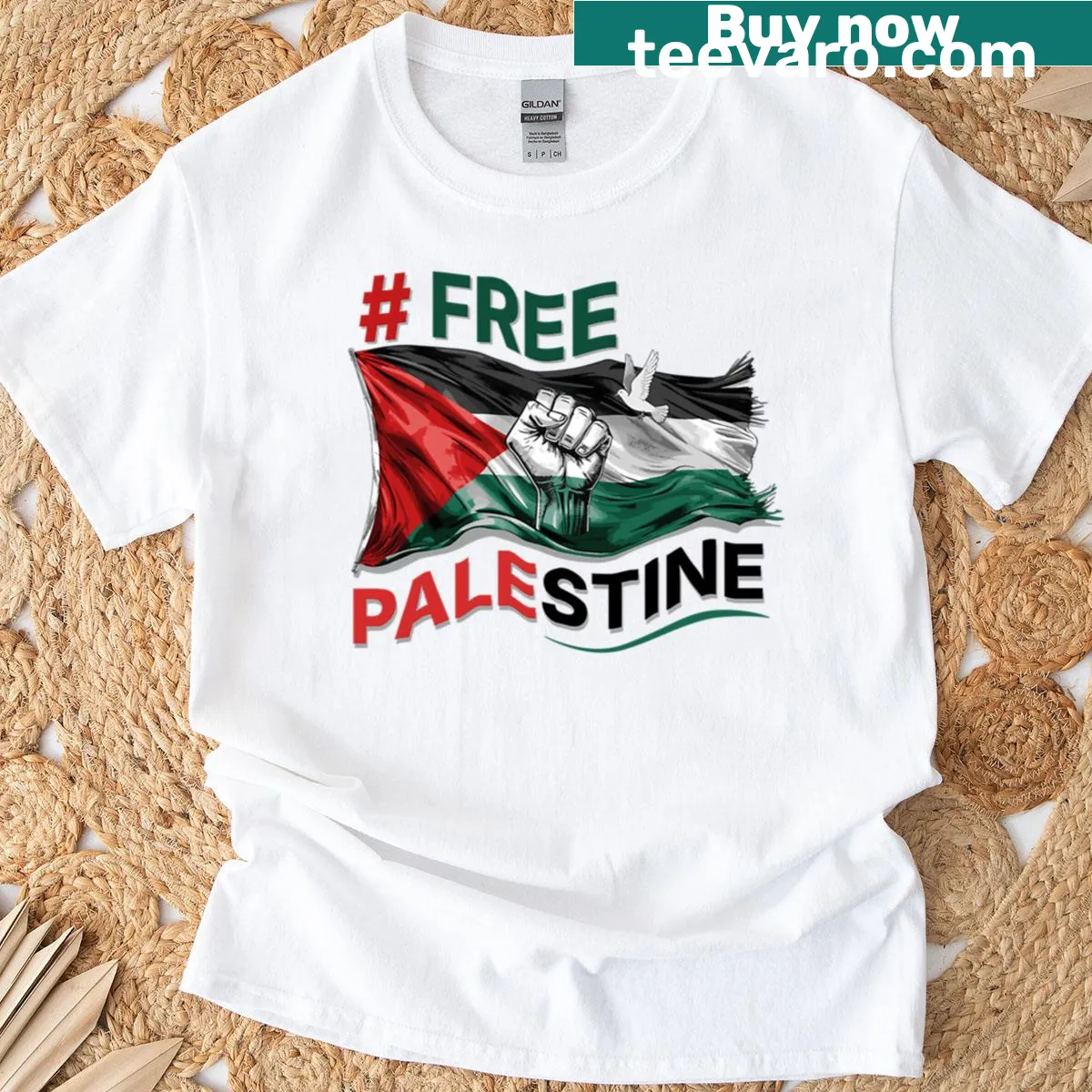 Illustration of Free Palestine flag symbolizing peace and solidarity — on a men's t-shirt