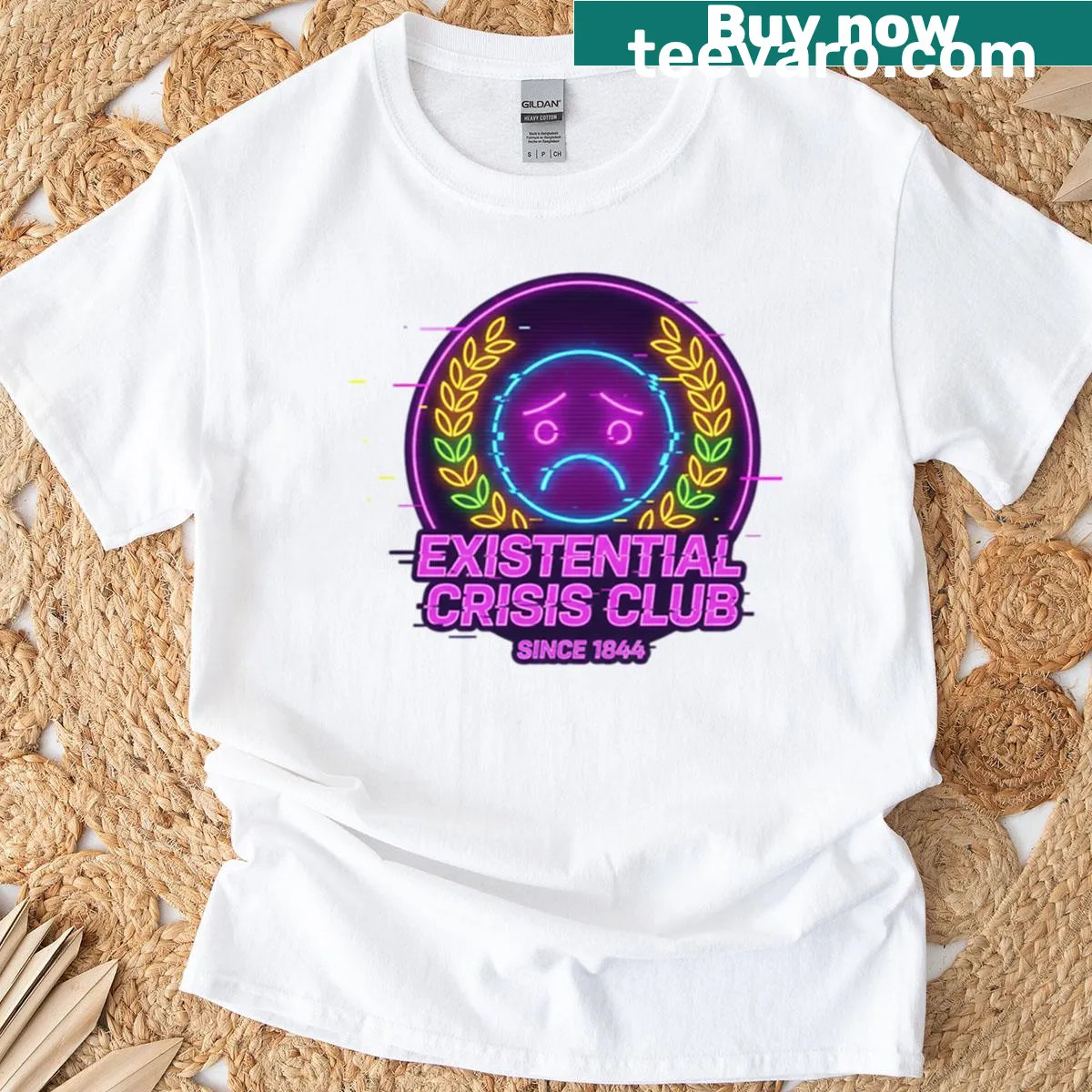 Graphic tee depicting the Existential Crisis Club meme — on a men's t-shirt