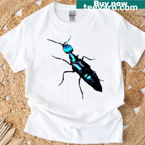 Illustrated exotic beetle design on a t-shirt