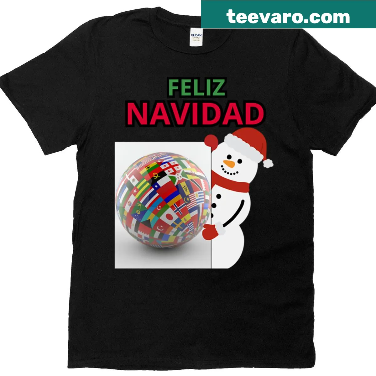T-shirt with 'Feliz Navidad' text for the holiday season — on a men's t-shirt