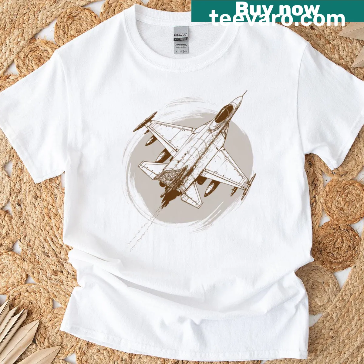 Graphic tee featuring a powerful fighter jet design — on a men's t-shirt