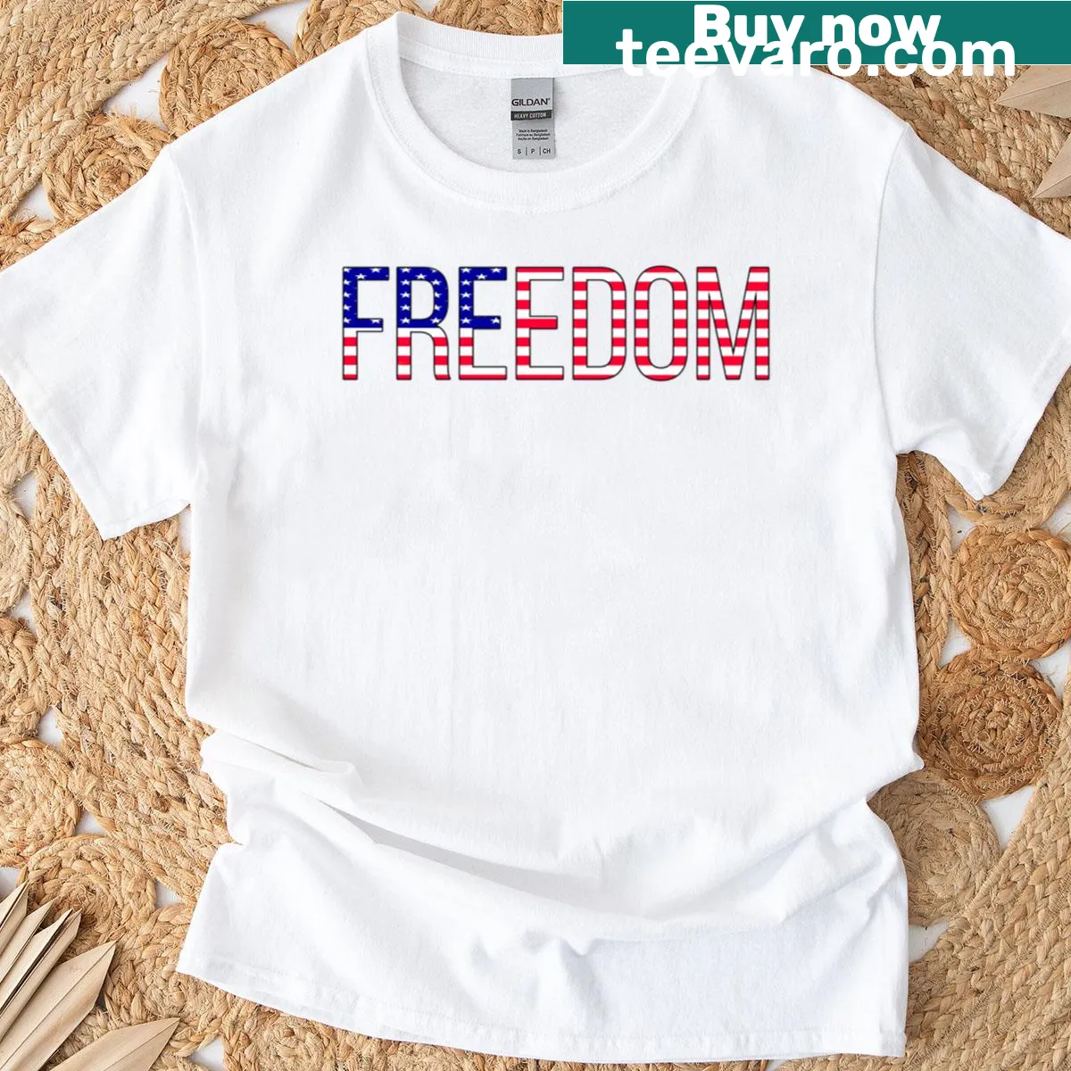 Patriotic t-shirt featuring the American flag and the word Freedom — on a men's t-shirt