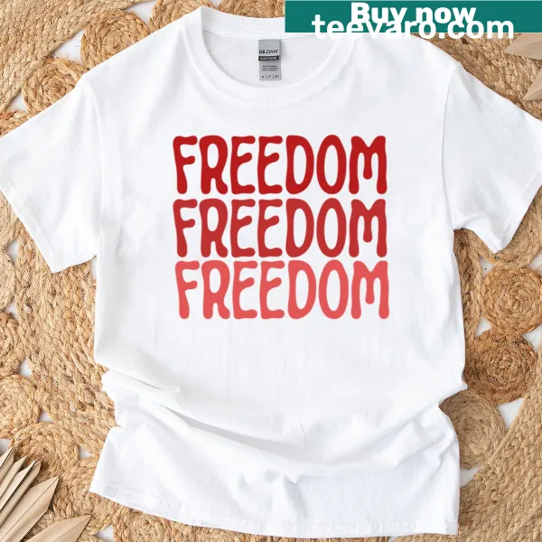 Bold typography T-shirt with the word 'Freedom' repeated