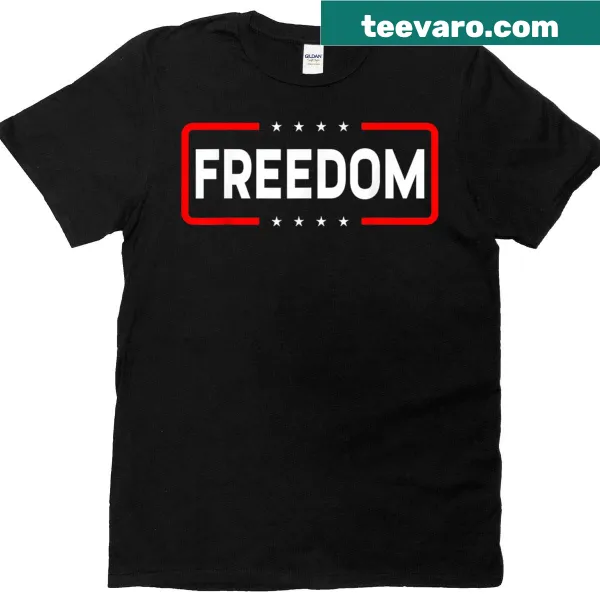 T-shirt with repeated typography design of 'Freedom'
