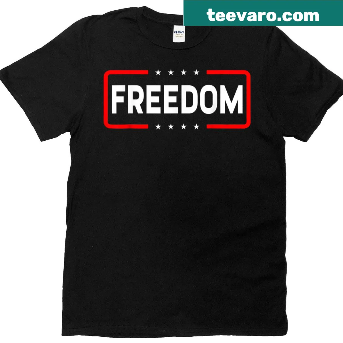 T-shirt with repeated typography design of 'Freedom' — on a men's t-shirt
