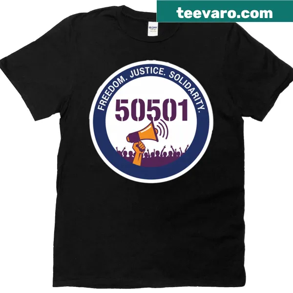 Illustrative t-shirt expressing freedom, justice, and solidarity themes