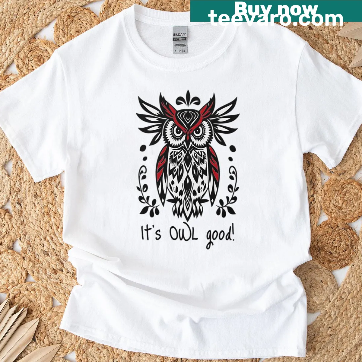 T-shirt featuring the phrase 'It's Owl Good' with a cute owl graphic — on a men's t-shirt