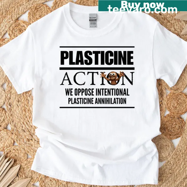 Whimsical plasticine character illustration on a fun satire t-shirt