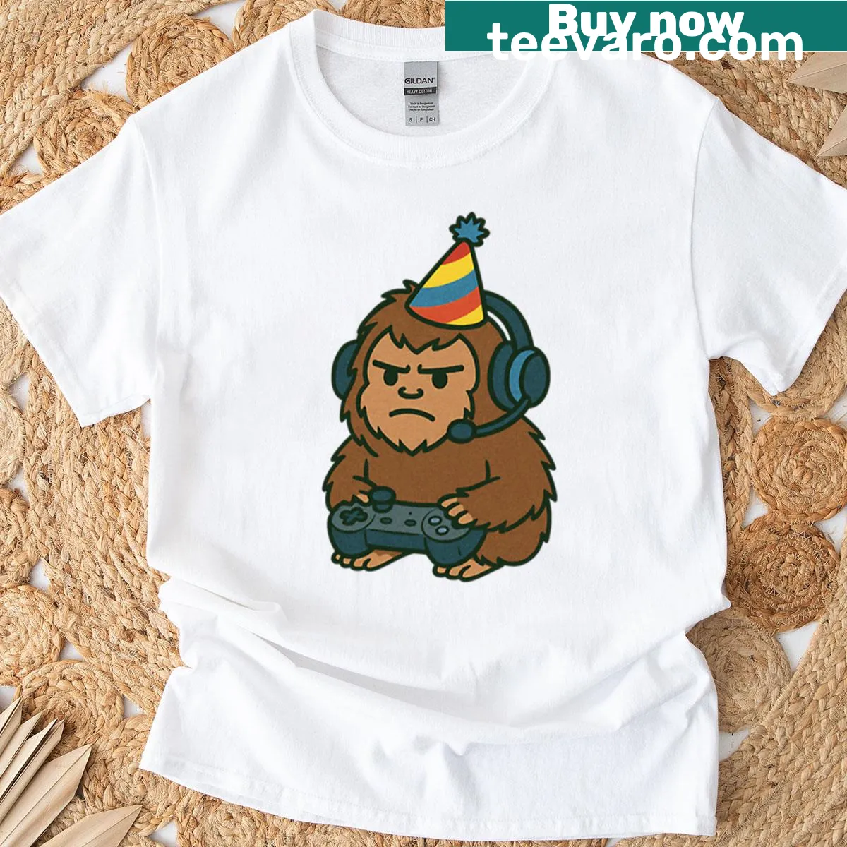Bigfoot gamer birthday t-shirt with gaming graphics for kids — on a men's t-shirt