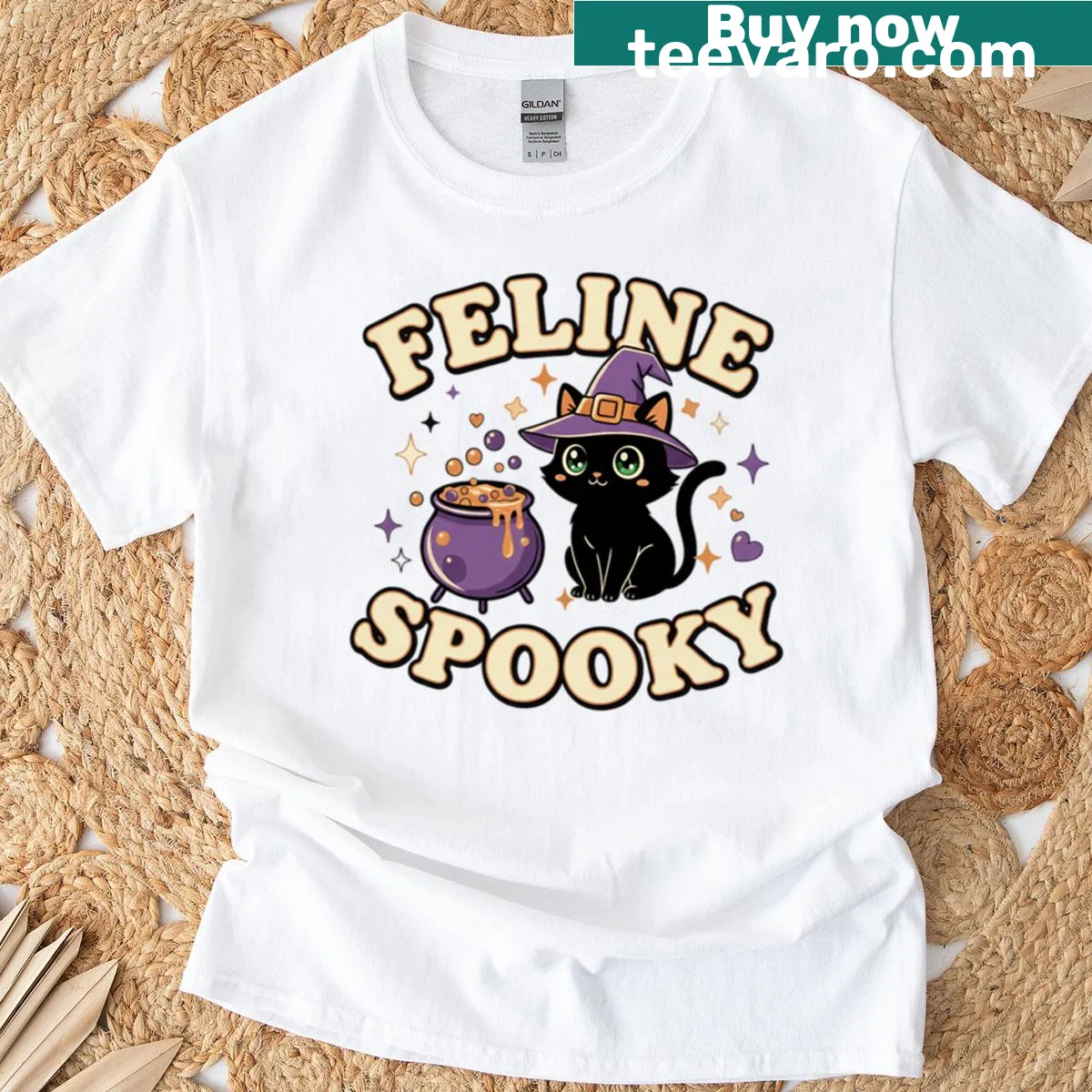 Whimsical Halloween design featuring a sarcastic black cat — on a men's t-shirt
