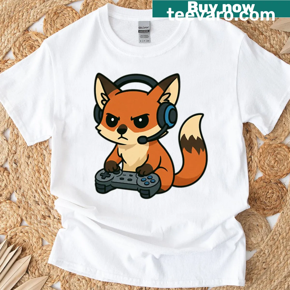 Cartoon fox gaming t-shirt designed for kids with humorous theme — on a men's t-shirt