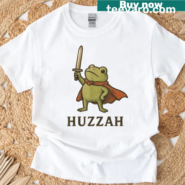 Vintage-style T-shirt depicting a frog knight with a funny design