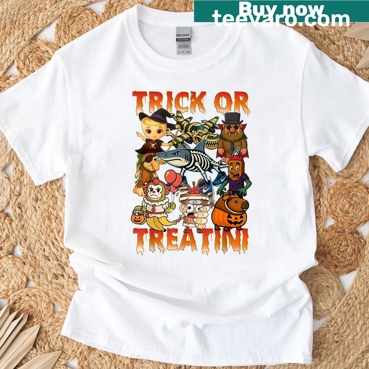 Funny Halloween T-shirt for kids with Italian brain rot illustration. — on a men's t-shirt