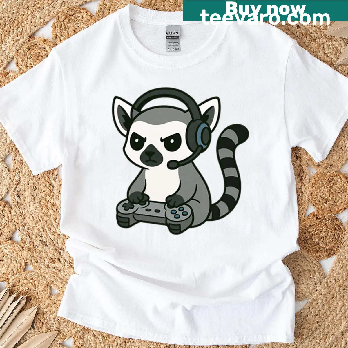 Cartoon lemur gaming graphic on a kids t-shirt — on a men's t-shirt