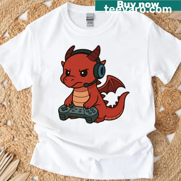 Oversized T-shirt with a funny red dragon design for gamers