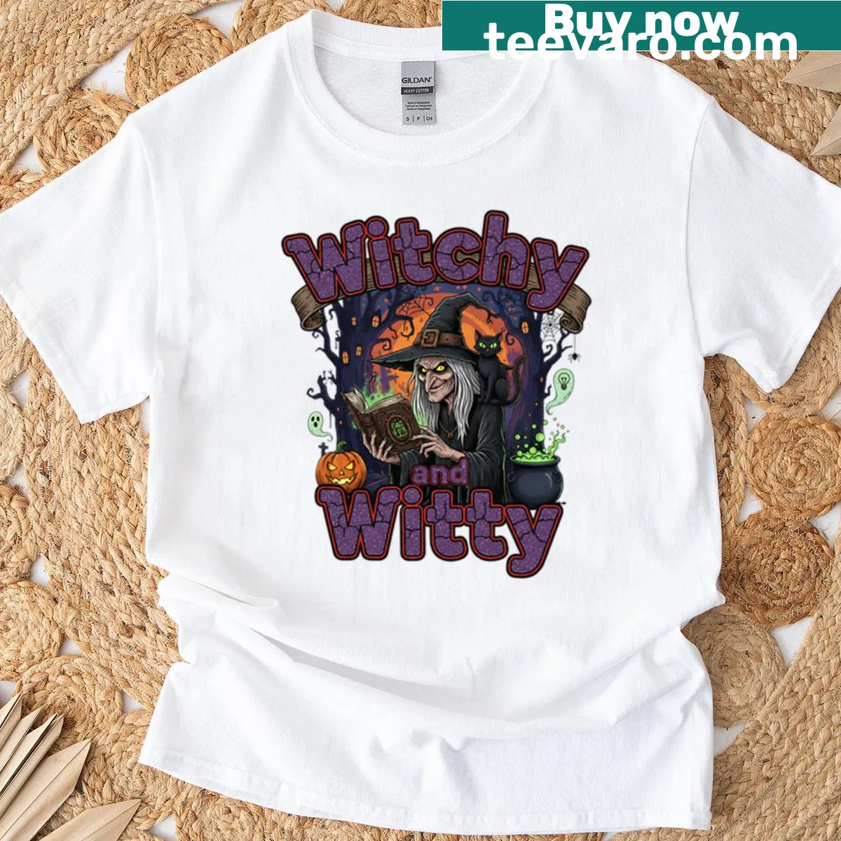 Funny T-shirt with a sarcastic witch Halloween design — on a men's t-shirt