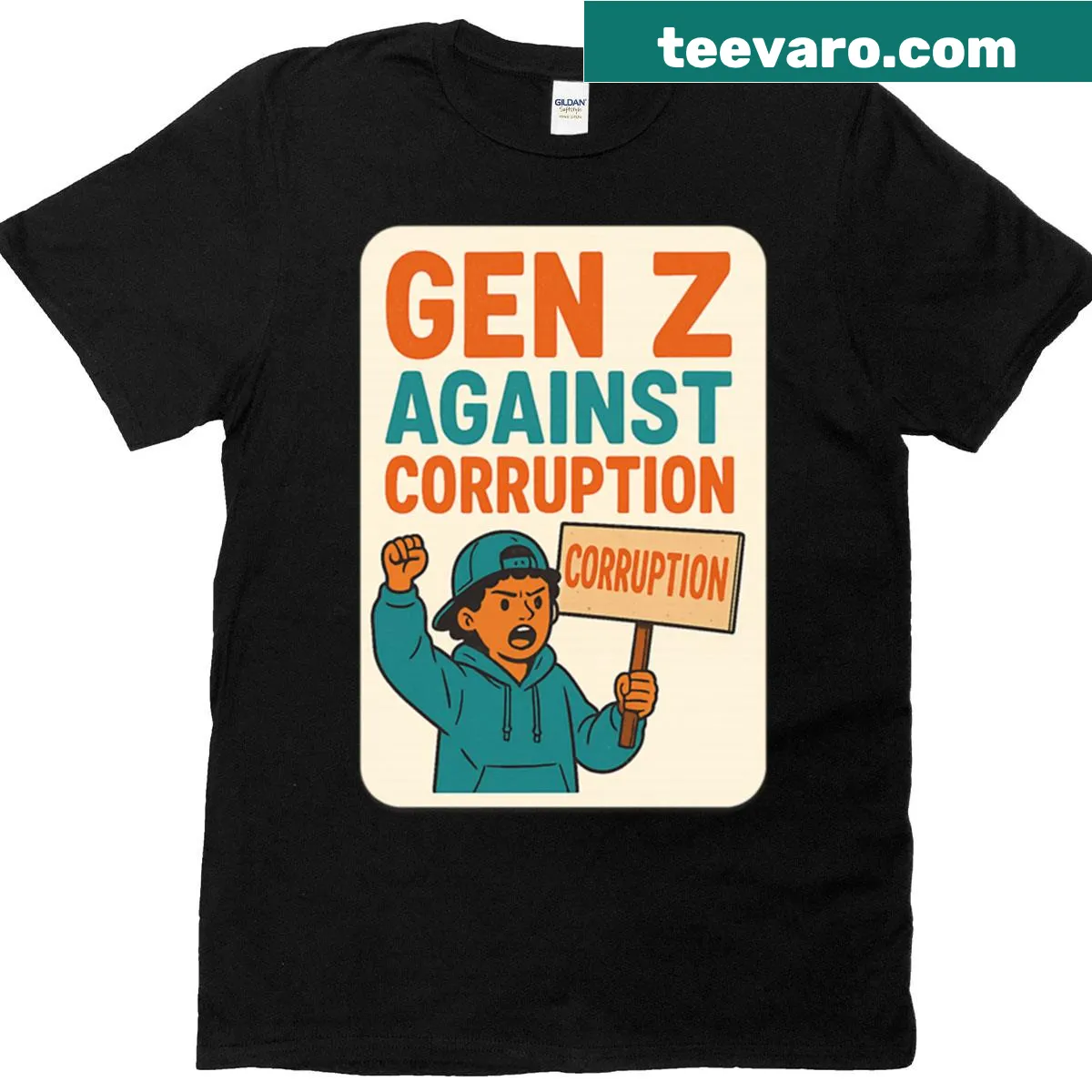 T-shirt with text: 'Gen Z Against Corruption Youth Activism and Anti-bribery Message' — on a men's t-shirt