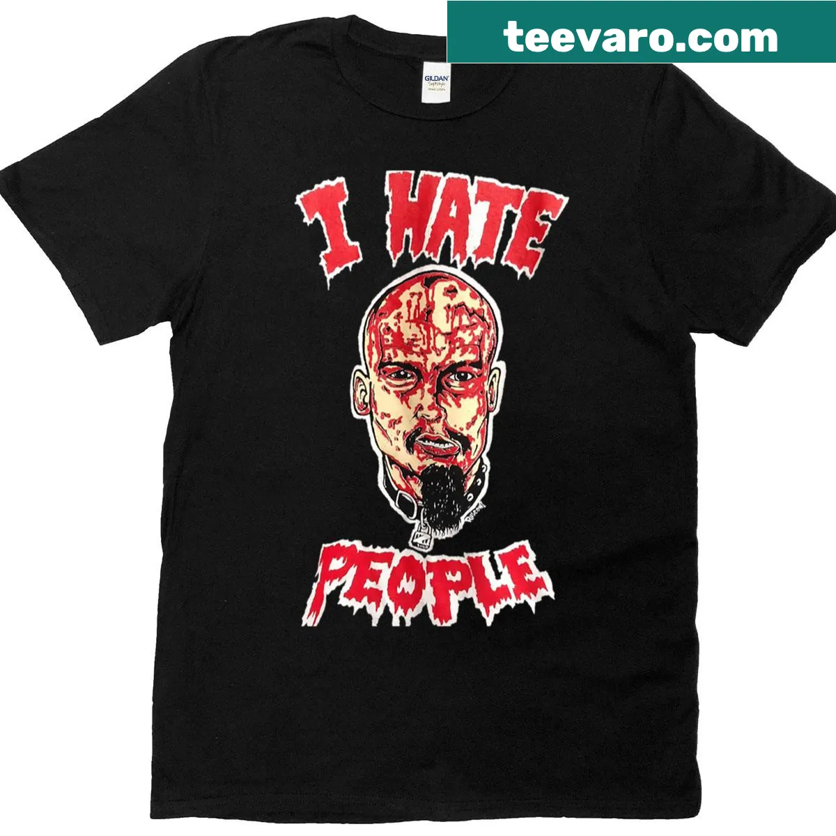 Oversized punk rock T-shirt featuring the phrase 'I Hate People'. — on a men's t-shirt
