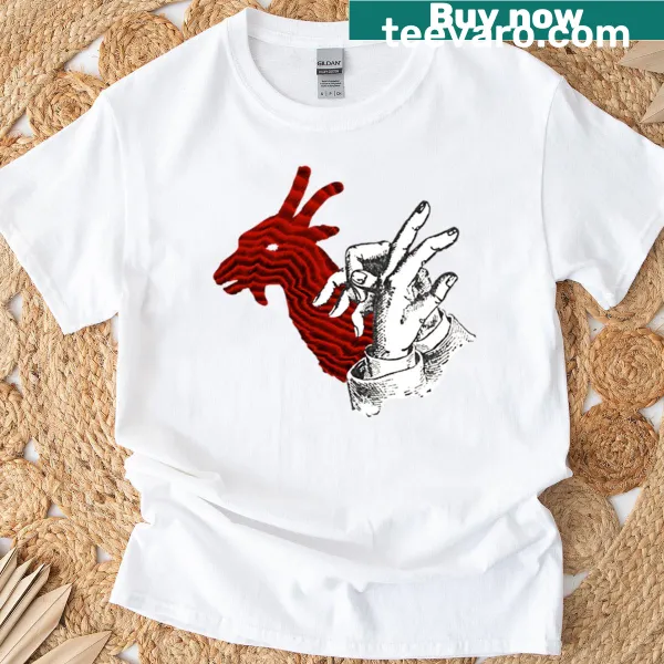 T-shirt featuring a playful goat shadow puppet illustration
