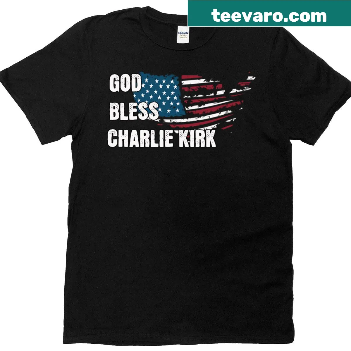 Patriotic T-shirt with 'God Bless The USA' and Charlie Kirk's name — on a men's t-shirt