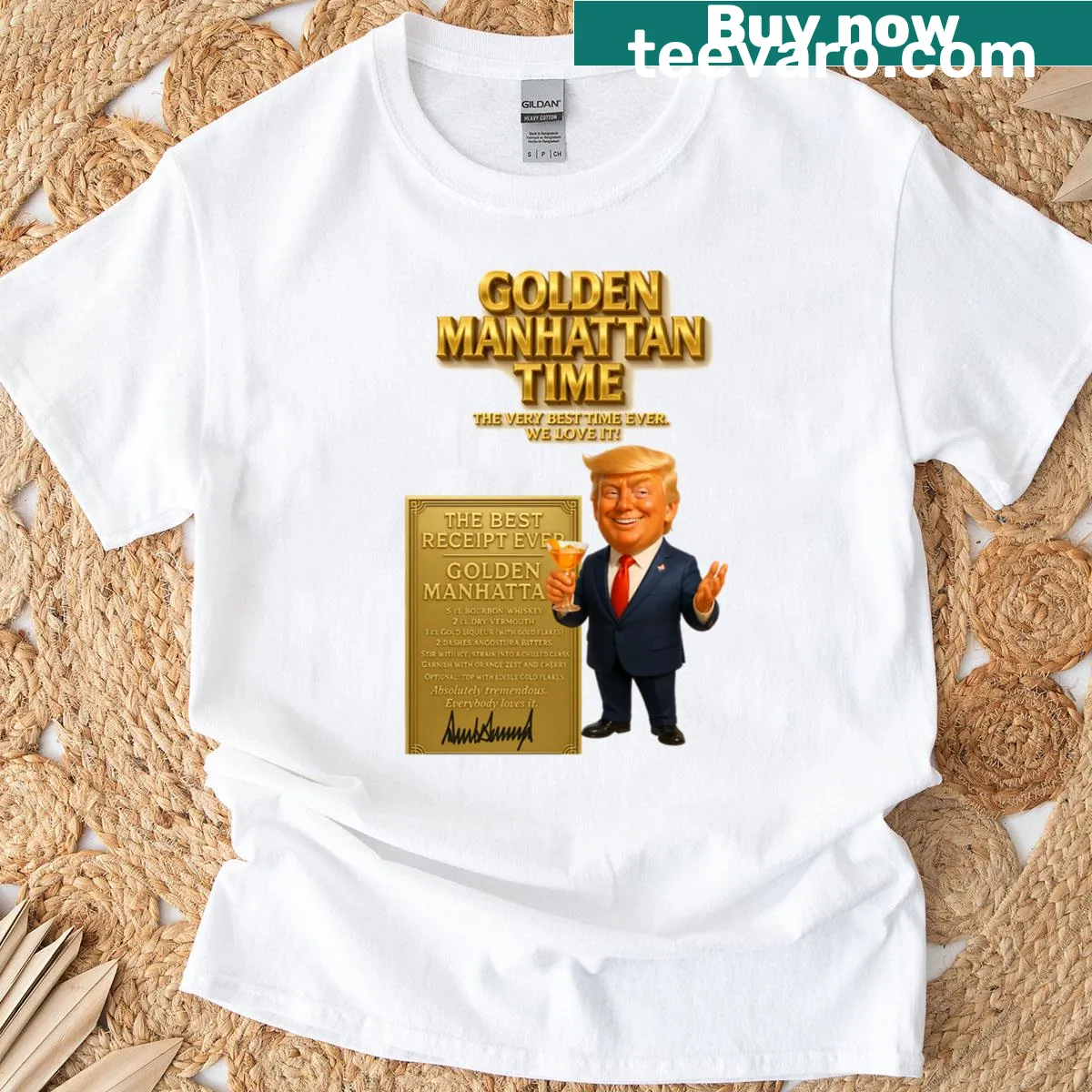 Retro-style T-shirt featuring a cocktail poster design with satire — on a men's t-shirt
