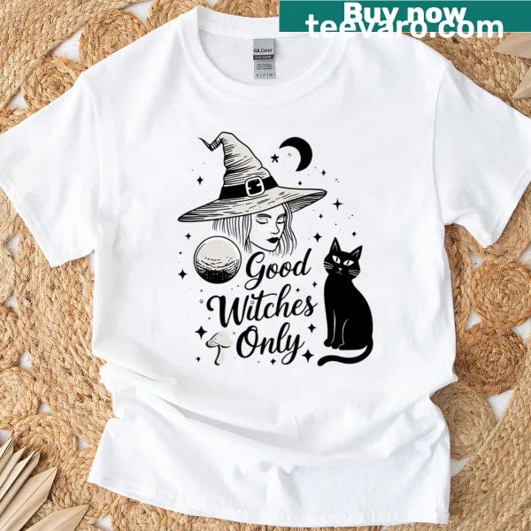 Black cat and crystal balls illustration T-shirt for witches