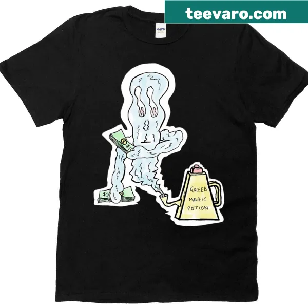 Oversized t-shirt featuring a playful genie emerging from a pot