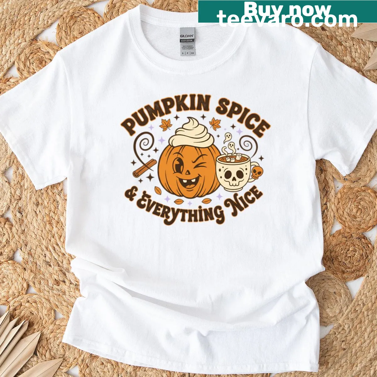 Oversized t-shirt with humorous Halloween-themed artwork — on a men's t-shirt