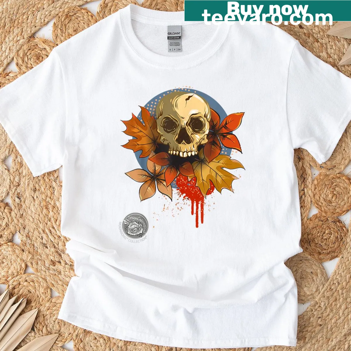 Skull art graphic t-shirt perfect for Halloween and fall — on a men's t-shirt