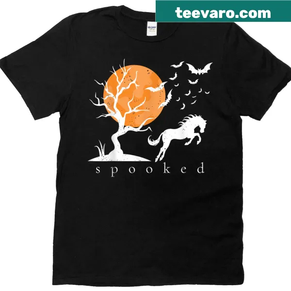 Cartoon horse in panic for Halloween-themed T-shirt