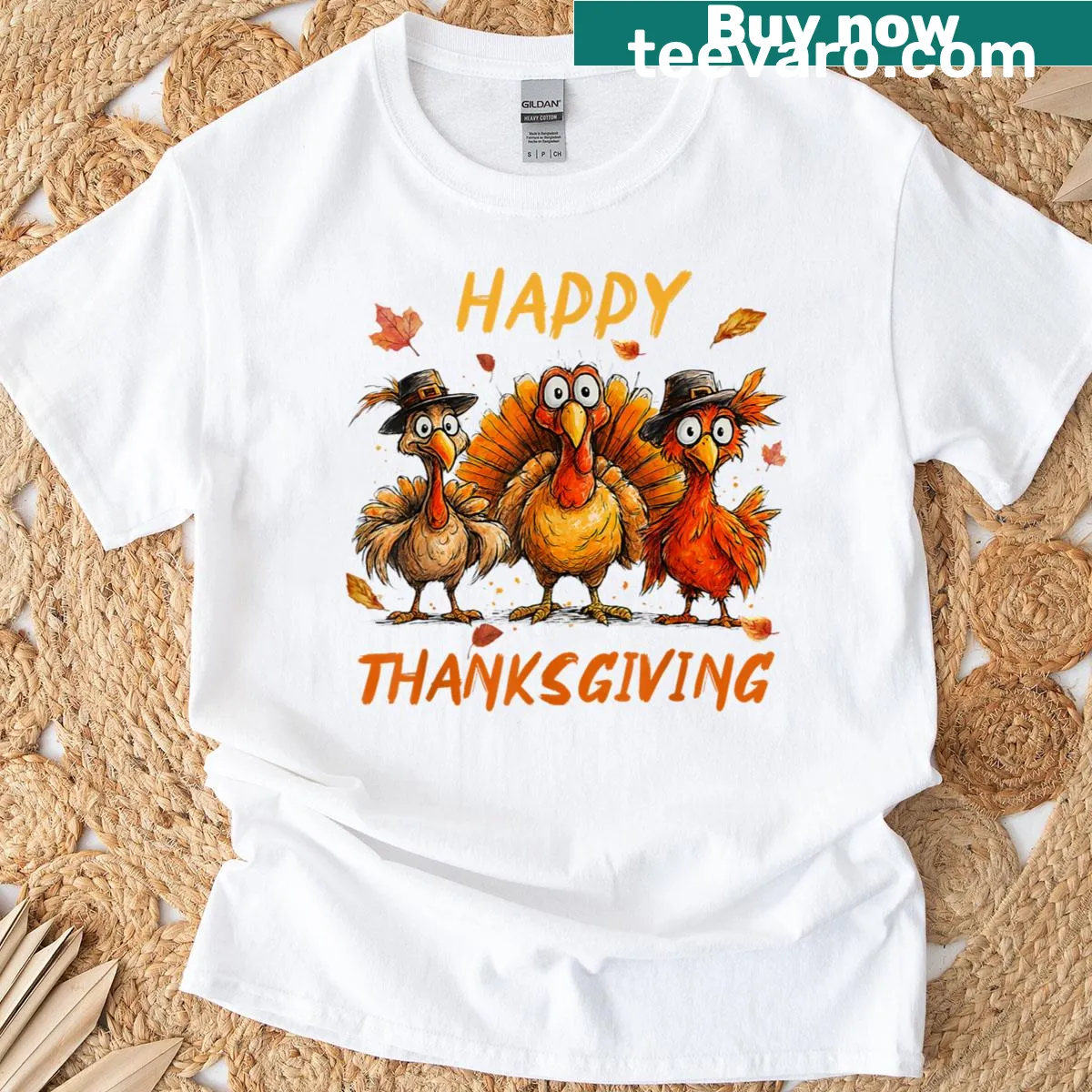 Funny Thanksgiving shirt featuring a cartoon turkey and festive text — on a men's t-shirt