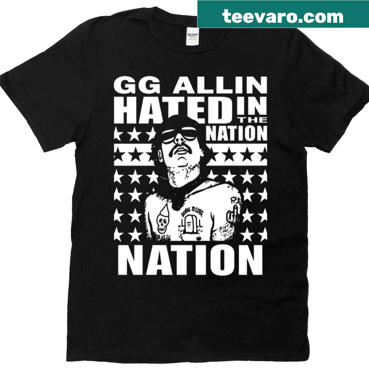 Edgy oversized punk rock T-shirt featuring GG Allin graphics — on a men's t-shirt
