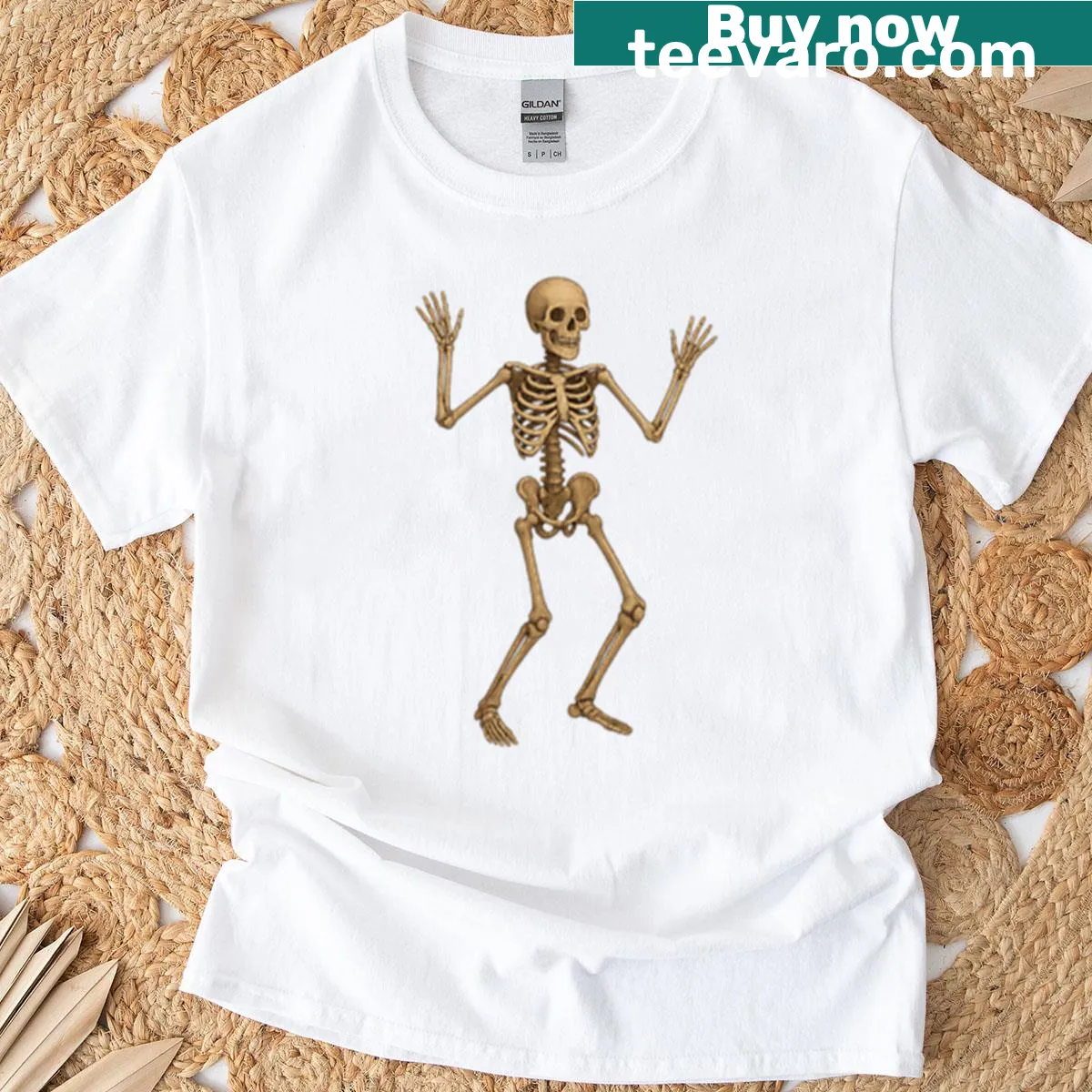Playful skeleton graphic for a fun Halloween oversized T-shirt. — on a men's t-shirt