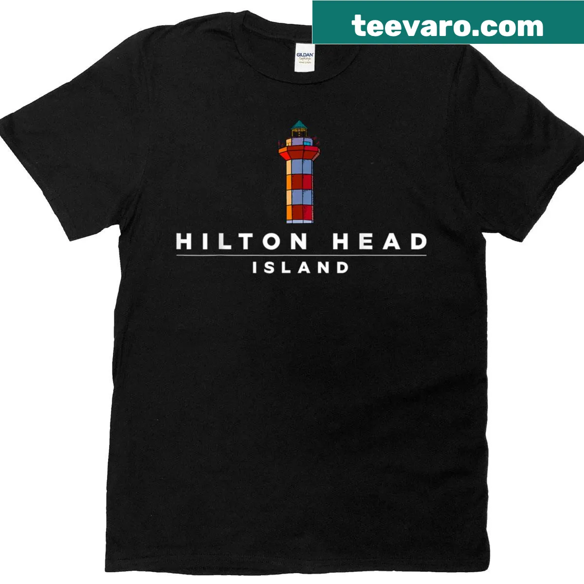 Souvenir T-shirt featuring the Hilton Head Island lighthouse — on a men's t-shirt