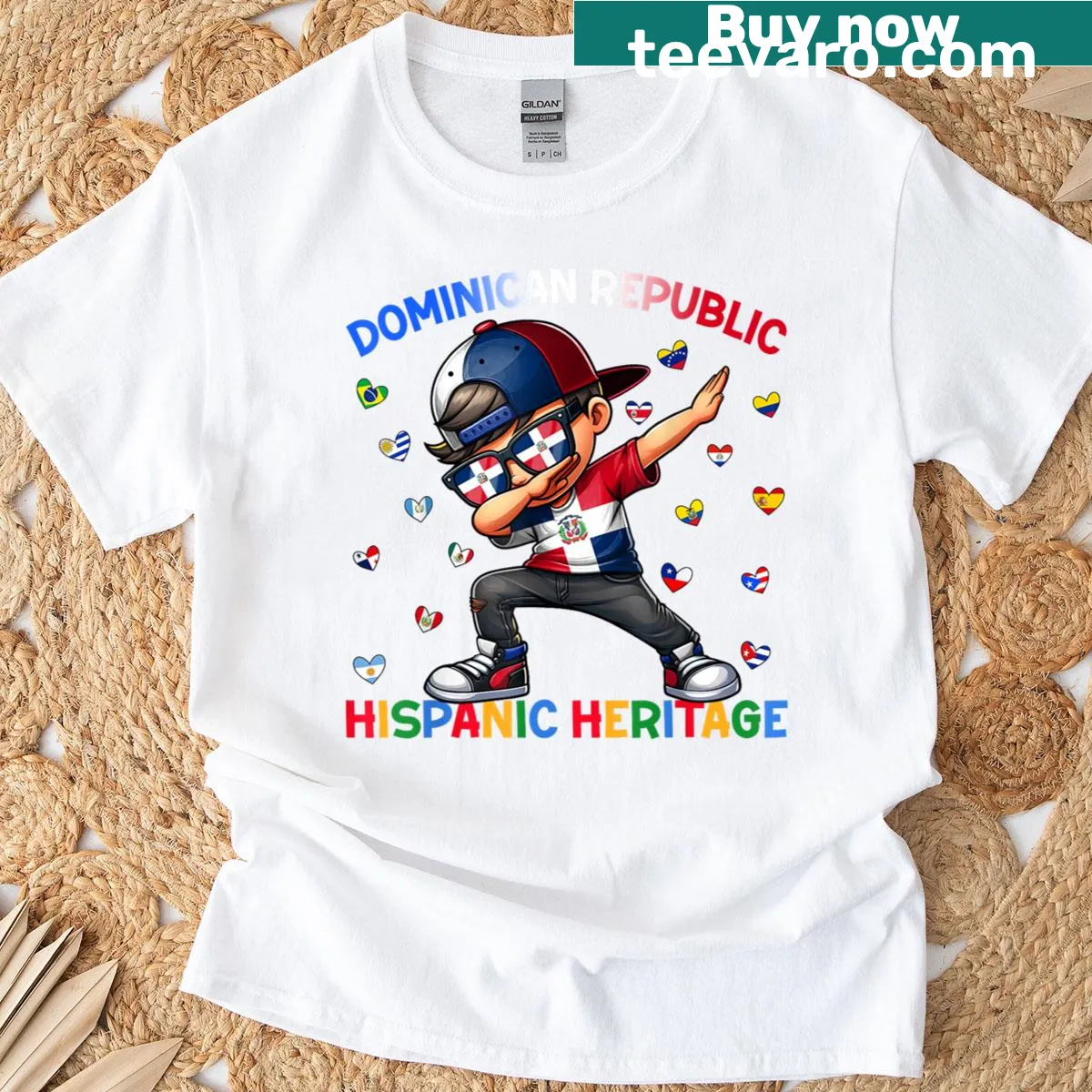 Boys t-shirt featuring the Dominican Republic flag for Hispanic Heritage Month — on a men's t-shirt