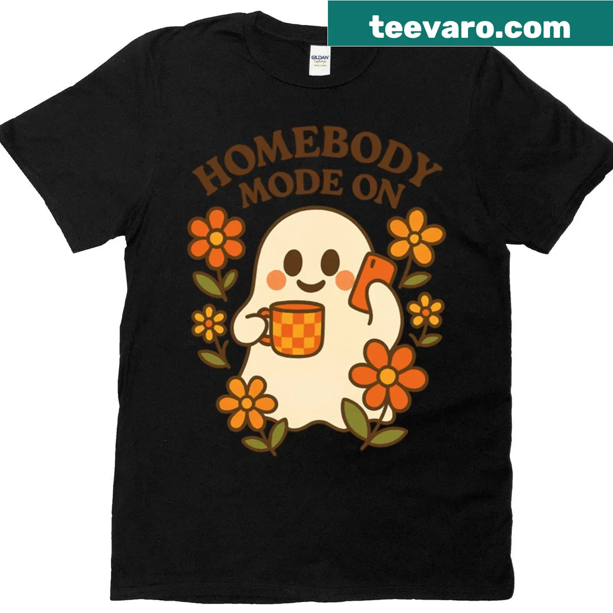 Cute ghost T-shirt with cozy introvert aesthetic design — on a men's t-shirt