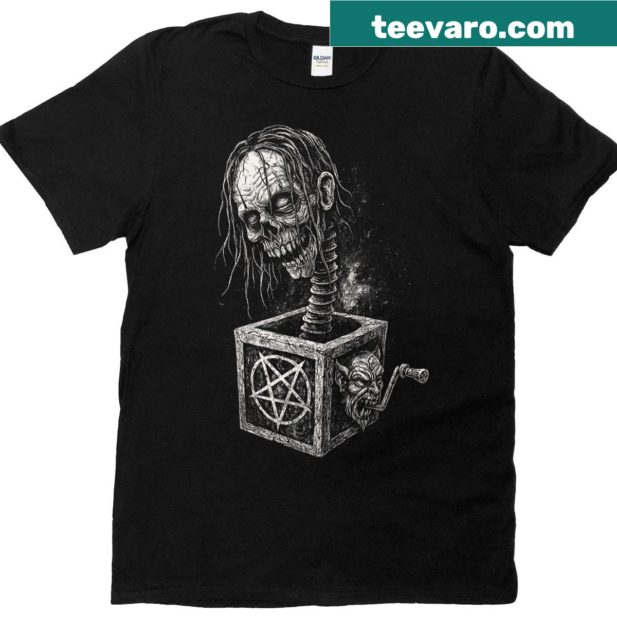 Goth horror graphic on alternative aesthetic t-shirt — on a men's t-shirt