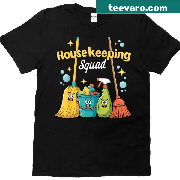 Illustration T-shirt honoring housekeeping crew with bold text.