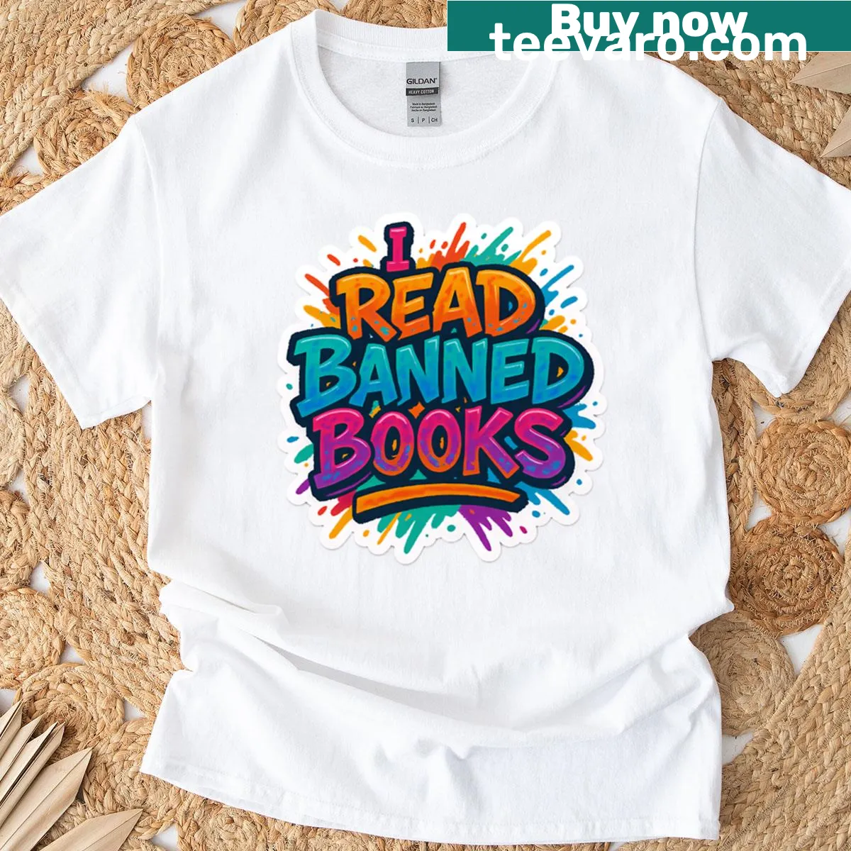 Graffiti-style T-shirt celebrating banned books and free speech — on a men's t-shirt