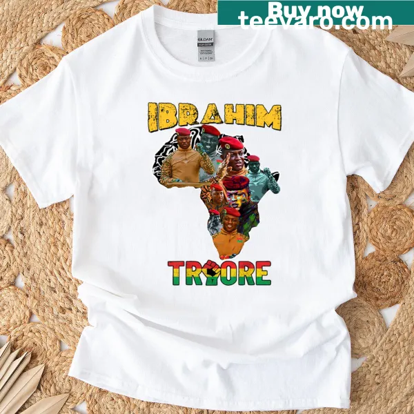 T-shirt with a collage of Ibrahim Traore and a Pan African map