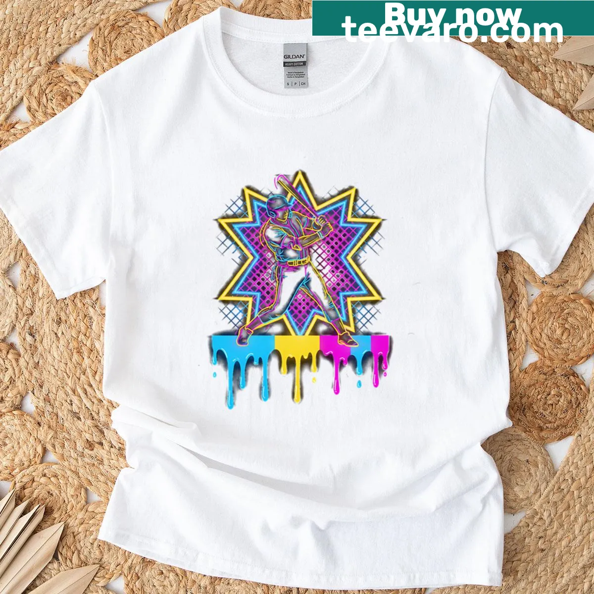 Illustrative T-shirt for boys featuring ice cream and baseball with an American flag — on a men's t-shirt