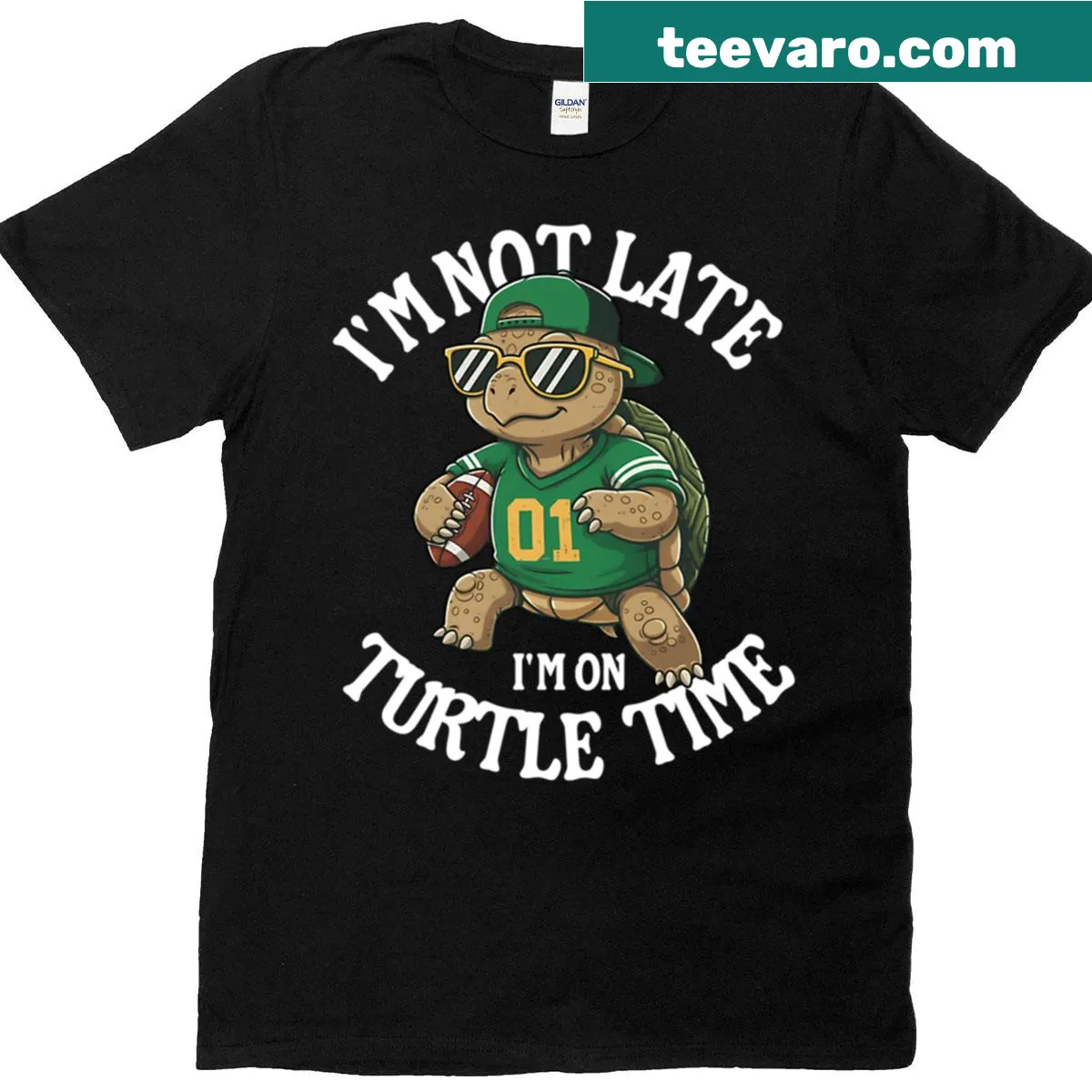 Kids T-shirt with the phrase 'I’m Not Late, I’m On Turtle Time' — on a men's t-shirt