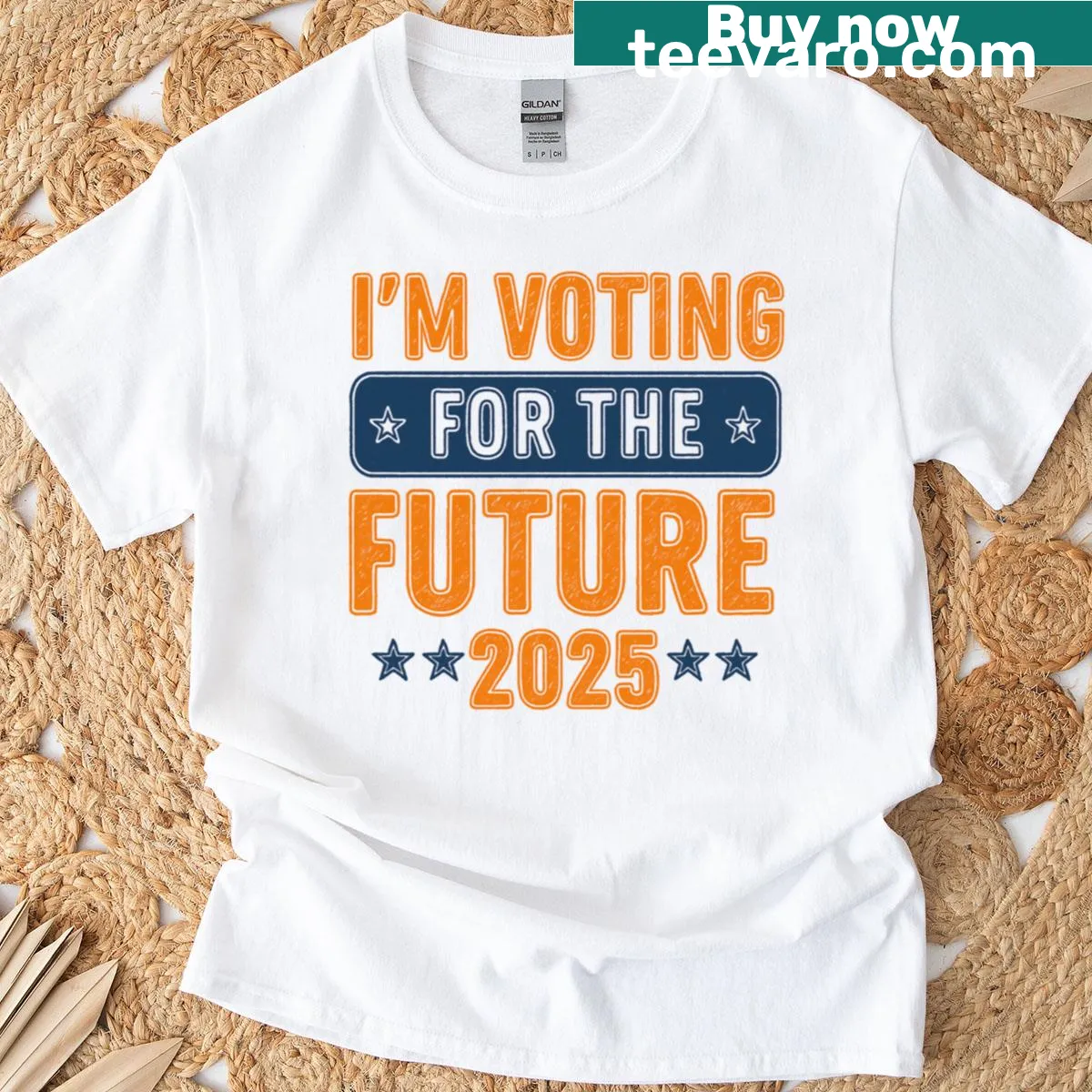 Inspirational T-shirt promoting voting for the future — on a men's t-shirt