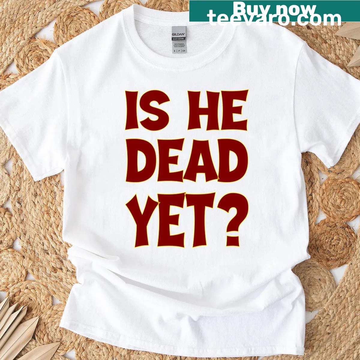 Bold text shirt posing a humorous political question — on a men's t-shirt