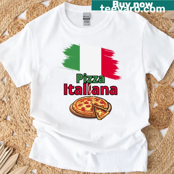 Illustrated T-shirt celebrating pizza as Italy's national food