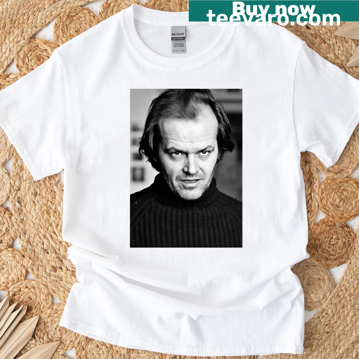 Abstract typography portrait of Jack on oversized t-shirt — on a men's t-shirt