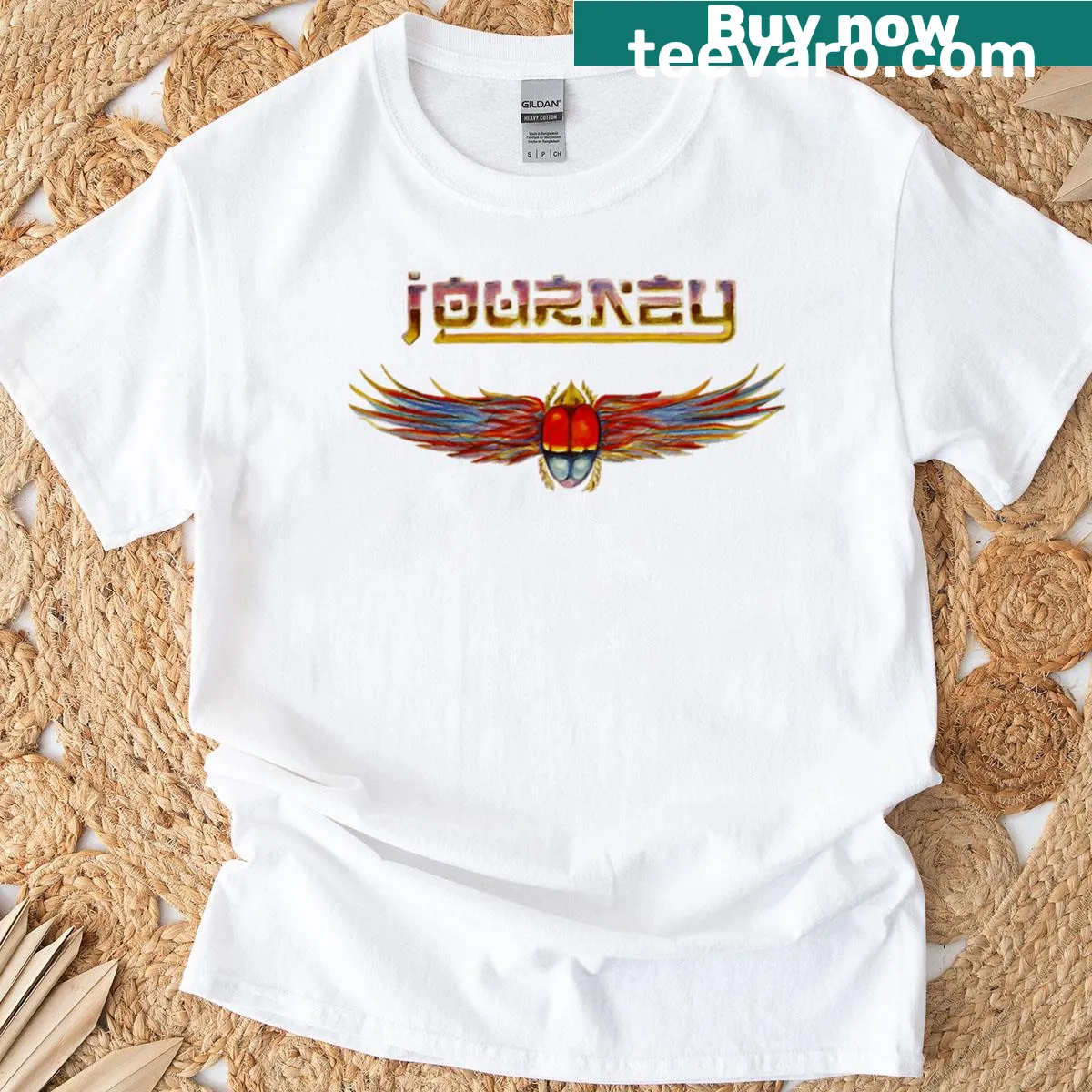 Journey Band Rock Signature T-shirt with iconic logo design — on a men's t-shirt